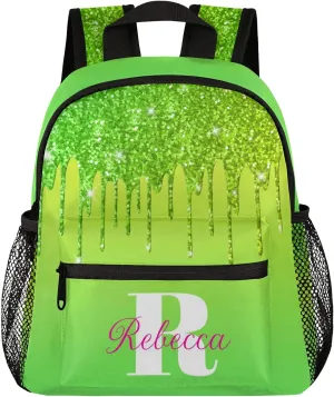 Custom Backpack with Initial & Name Personalized Small Shoulder Bag Waterproof Travel Casual Backpack with Chest Strap 12in, Grass Green