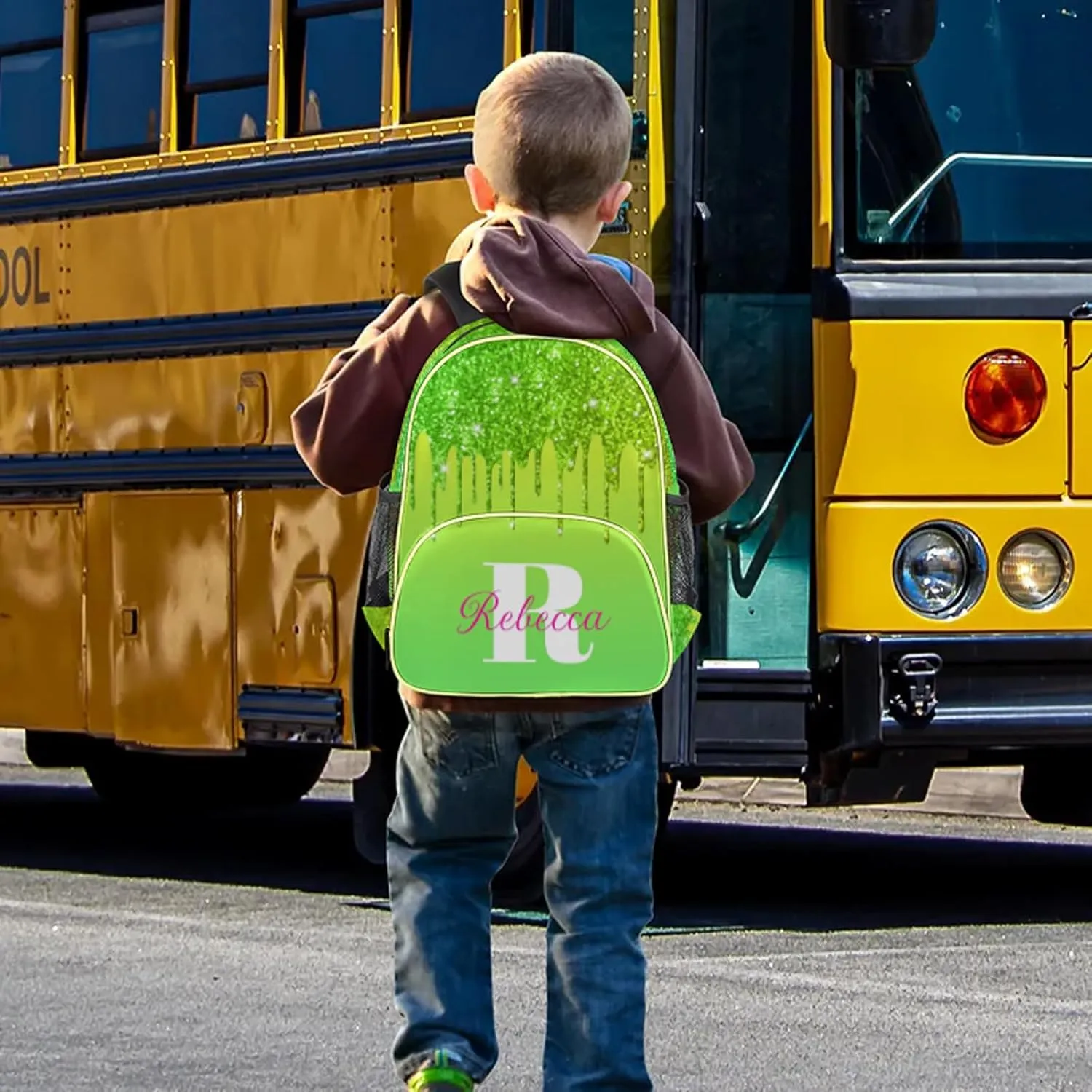Custom Backpack with Initial & Name Personalized Small Shoulder Bag Waterproof Travel Casual Backpack with Chest Strap 14.2in, Grass Green