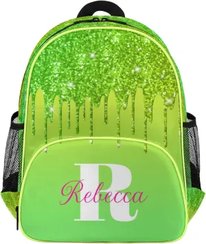 Custom Backpack with Initial & Name Personalized Small Shoulder Bag Waterproof Travel Casual Backpack with Chest Strap 14.2in, Grass Green