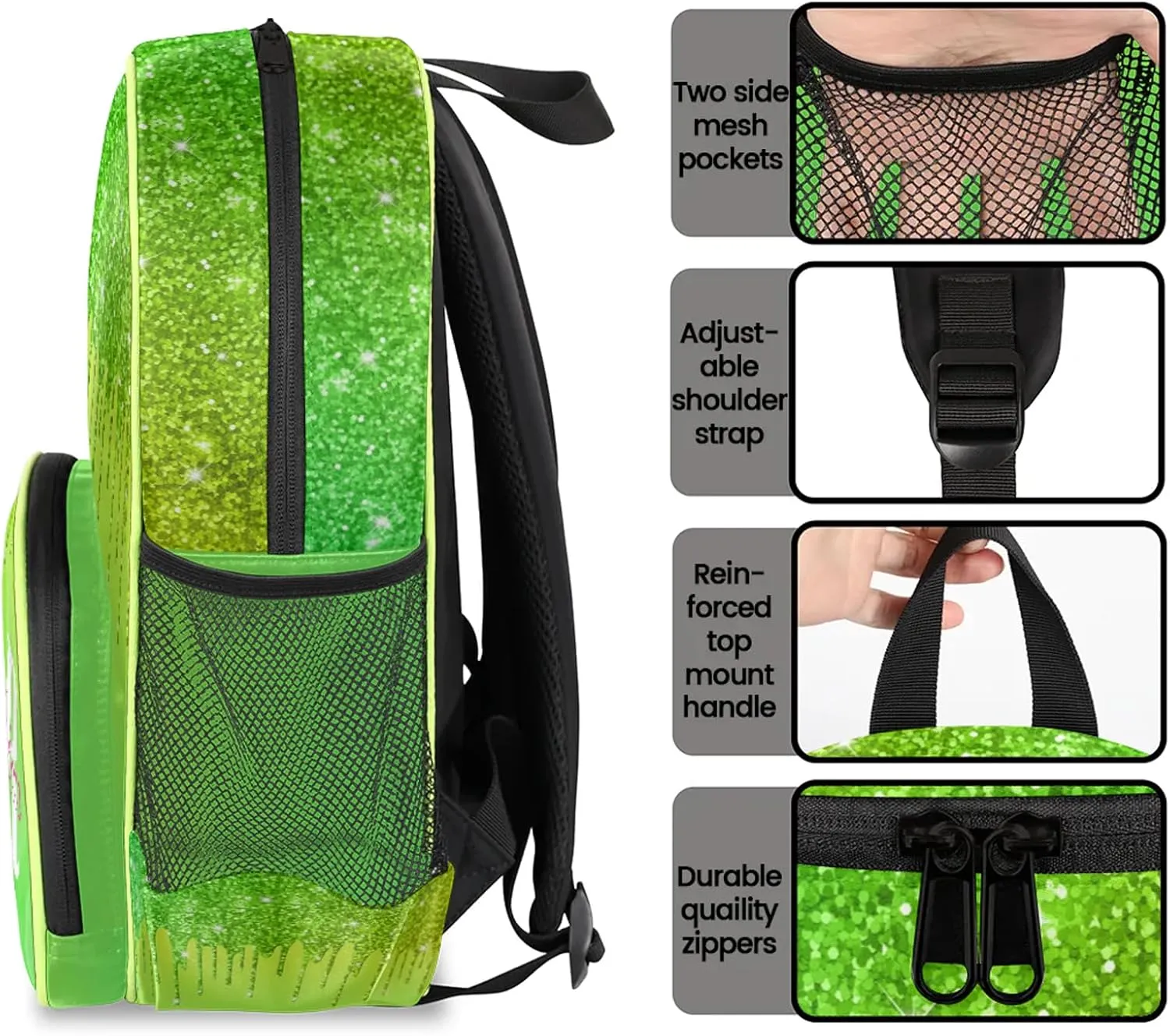 Custom Backpack with Initial & Name Personalized Small Shoulder Bag Waterproof Travel Casual Backpack with Chest Strap 14.2in, Grass Green