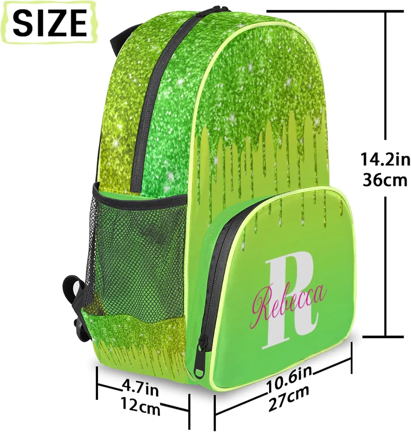 Custom Backpack with Initial & Name Personalized Small Shoulder Bag Waterproof Travel Casual Backpack with Chest Strap 14.2in, Grass Green