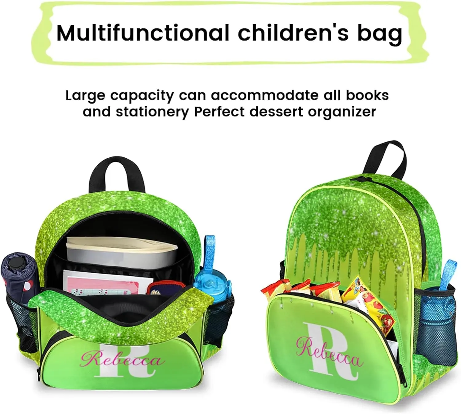 Custom Backpack with Initial & Name Personalized Small Shoulder Bag Waterproof Travel Casual Backpack with Chest Strap 14.2in, Grass Green