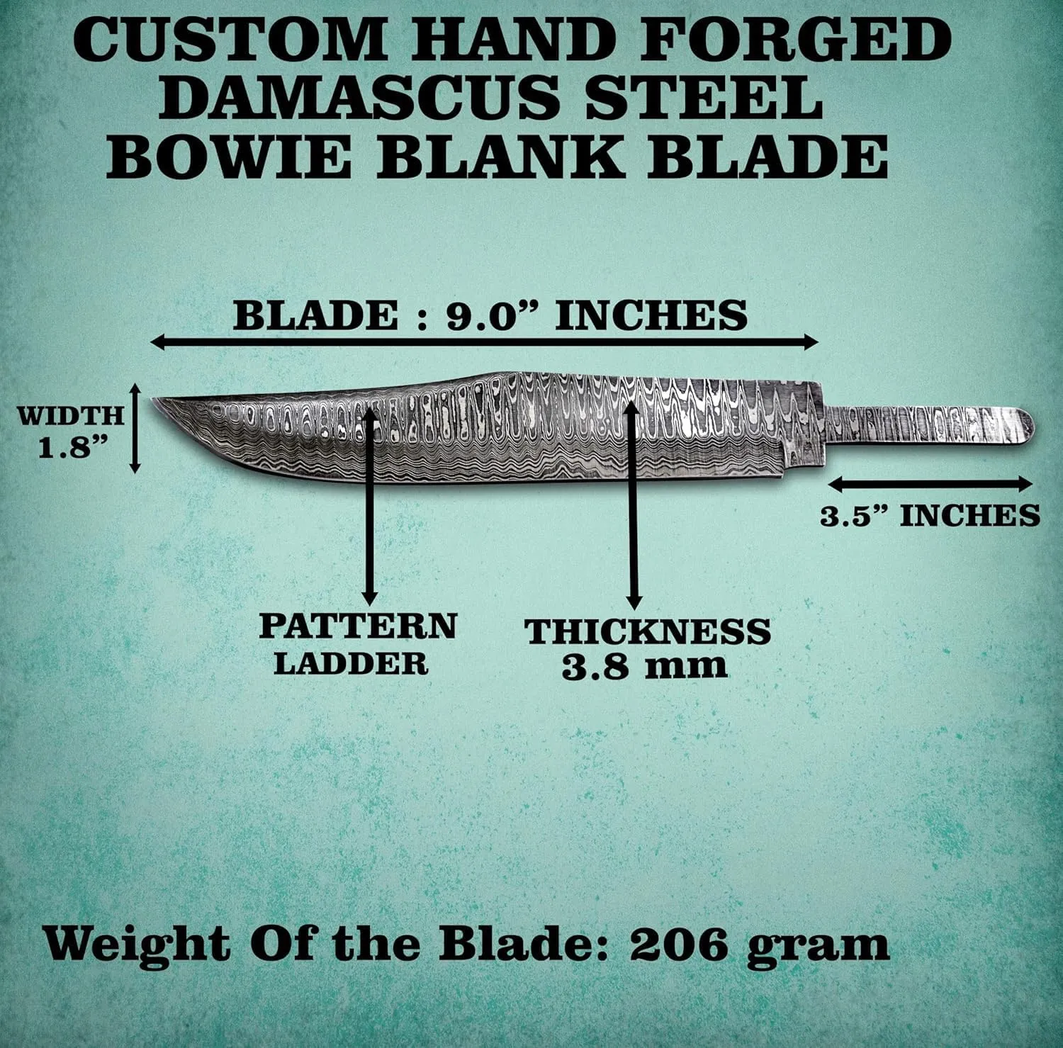 Custom Hand Forged Damascus Steel Blank Blade Hunting Knife Bowie Blade Damascus Blade Billet Camping, Survival, Collectors Knives Handmade Knife Making Supply (BWE-07)