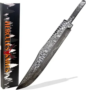Custom Hand Forged Damascus Steel Blank Blade Hunting Knife Bowie Blade Damascus Blade Billet Camping, Survival, Collectors Knives Handmade Knife Making Supply (BWE-07)