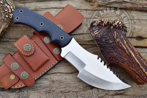 Custom Hand Made Full Tang Carbon Steel Hunting Survival Camping Knife For Man With Blue Makkarta Handle Camping Knife With Leather Sheath