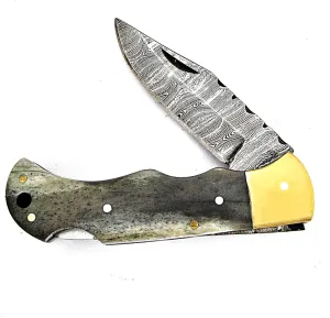 Custom Handmade Damascus Steel Folding Pocket Knife for Men Hunting EDC, Camping, Hiking 4008