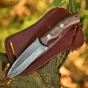 Custom Handmade Fixed Blade Hunting Knife - 9 Inch hand Forged Full Tang Knives For Hunting, Outdoor Camping, Hiking, Fishing, Bushcraft Knives With Leather Sheath. (Damascus-2)