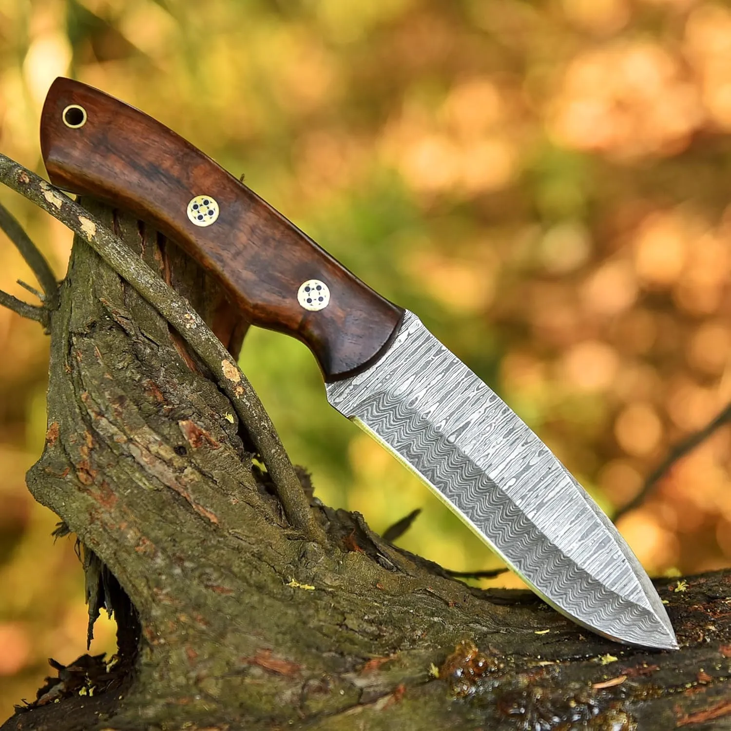 Custom Handmade Fixed Blade Hunting Knife - 9 Inch hand Forged Full Tang Knives For Hunting, Outdoor Camping, Hiking, Fishing, Bushcraft Knives With Leather Sheath. (Damascus-2)