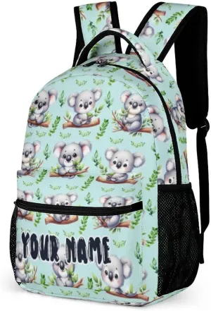 Custom Koala Backpack for Kids Girls Boys School, 16 Inches Cute Koala Theme Bookbag, Adjustable, Lightweight, Large Capacity, Colorful Backpack for School