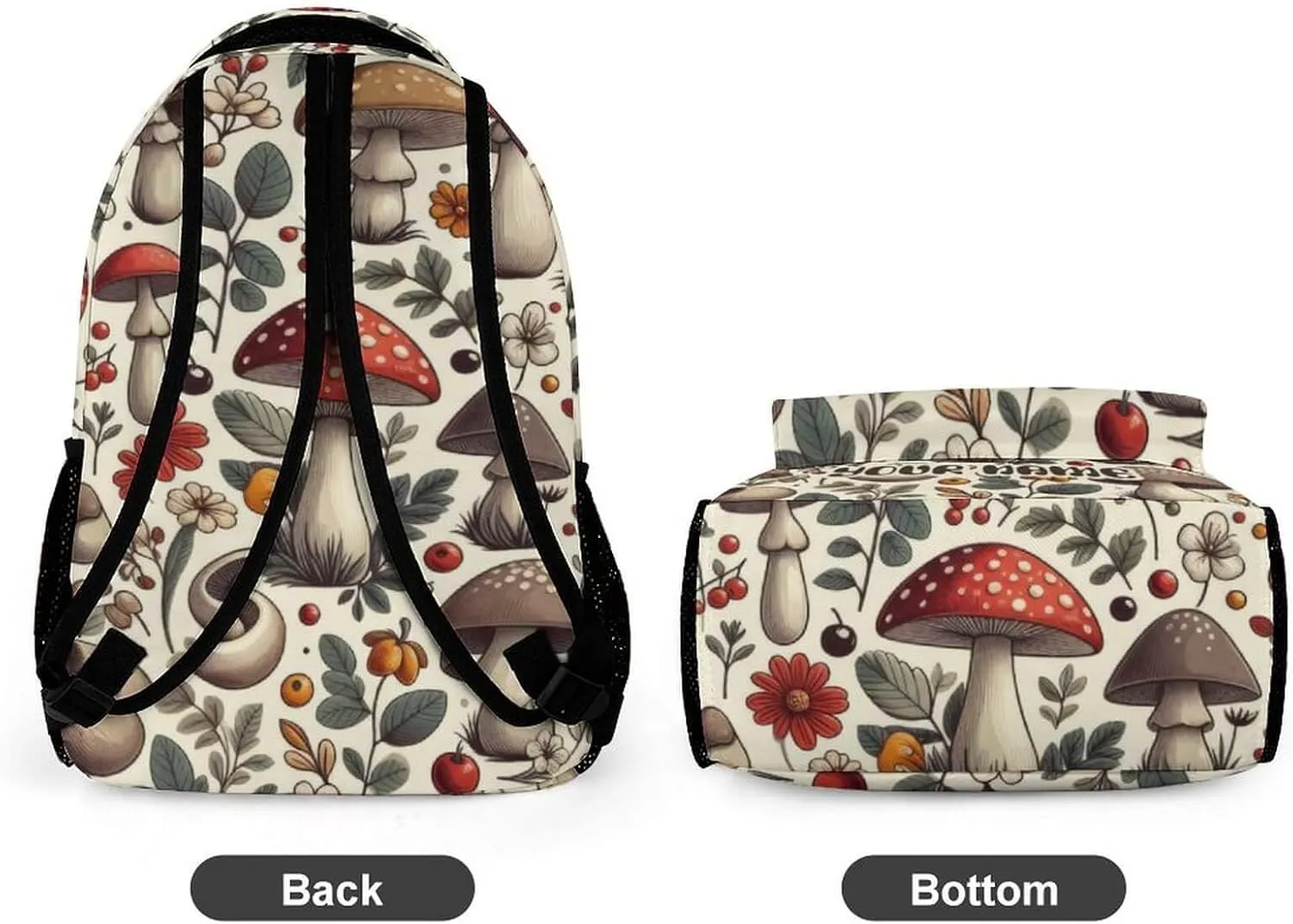 Custom Mushroom School Backpack for Kids Girls Boys, 16 Inch Cute Mushrooms Themed Bookbag, Personalized School Backpack for Students Children, Lightweight, Large Capacity