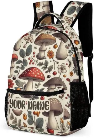 Custom Mushroom School Backpack for Kids Girls Boys, 16 Inch Cute Mushrooms Themed Bookbag, Personalized School Backpack for Students Children, Lightweight, Large Capacity