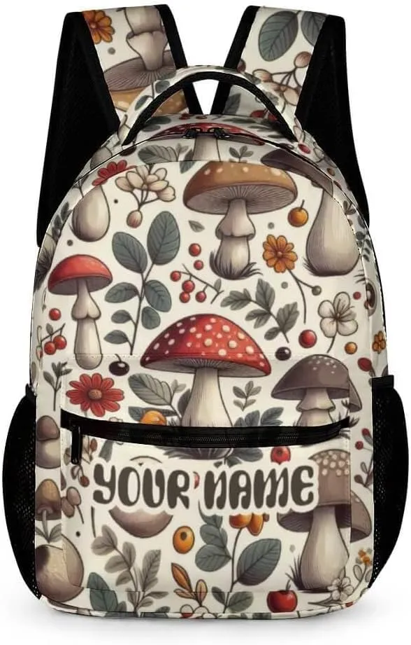 Custom Mushroom School Backpack for Kids Girls Boys, 16 Inch Cute Mushrooms Themed Bookbag, Personalized School Backpack for Students Children, Lightweight, Large Capacity