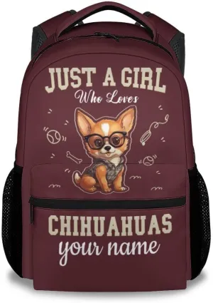 Custom School Backpack for Girls, 17 Inch Brown Chihuahua Backpacks for Kids, Funny Lightweight Bookbag