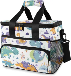 Cute Cartoon Dinosaurs Cooler Bag Insulated Cooler Soft Sided Cooler 24 Can Portable Picnic Bag Large Leakproof Lunch Bag Box for Beach Grocery Camping Travel Car Men Women