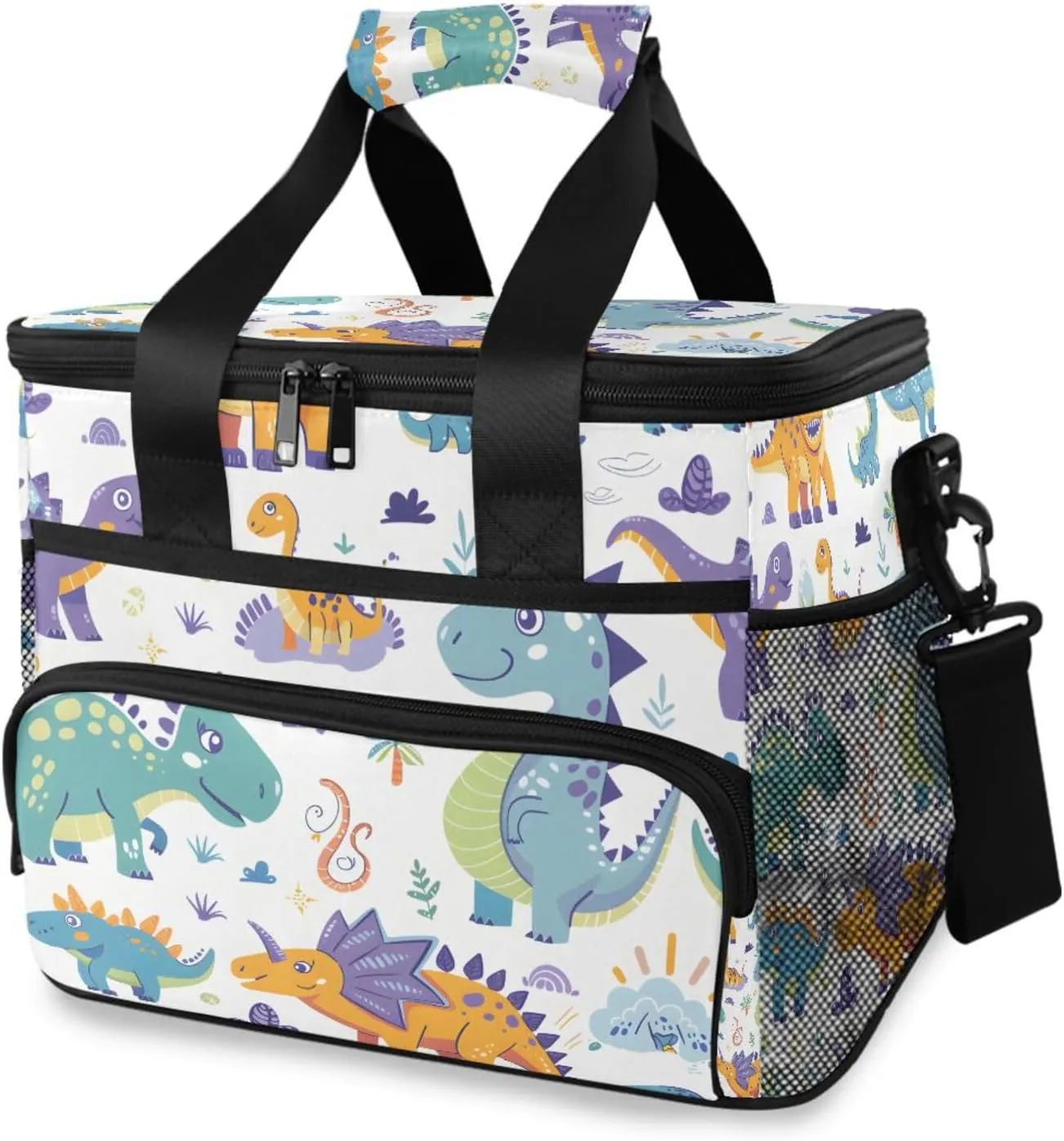 Cute Cartoon Dinosaurs Cooler Bag Insulated Cooler Soft Sided Cooler 24 Can Portable Picnic Bag Large Leakproof Lunch Bag Box for Beach Grocery Camping Travel Car Men Women