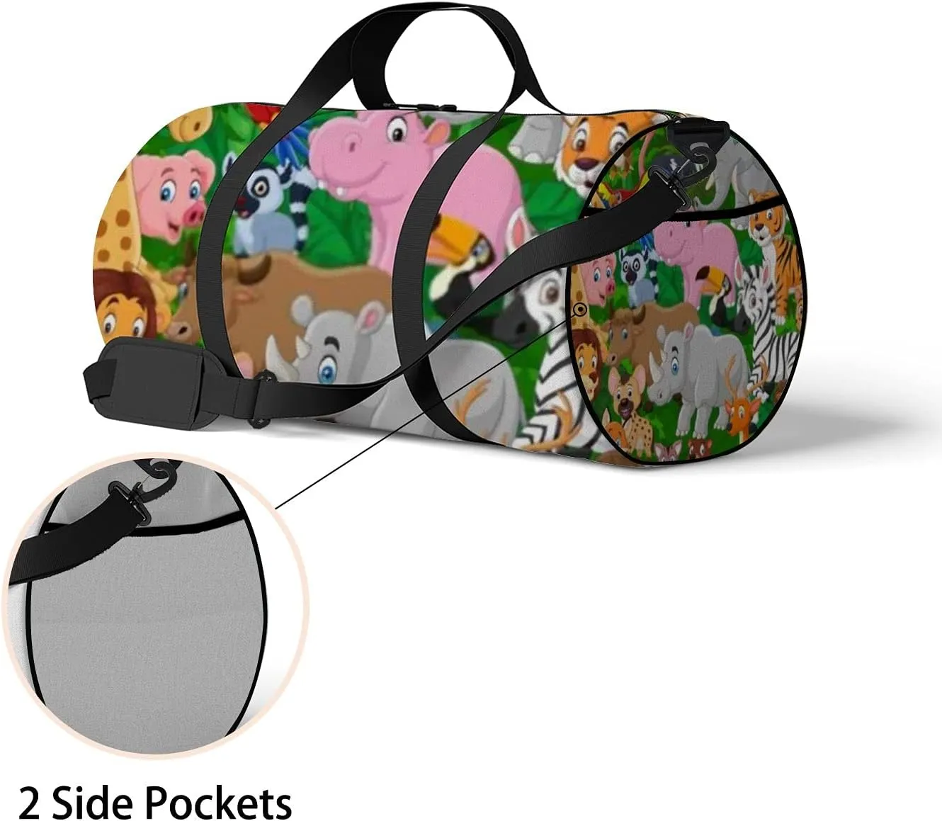 Cute Cartoon Kawaii Wild Animals Sports Bag Tote Bag Waterproof Gym Bag with Shoulder Strap Zipper 2 Side Pockets for Men and Women, Travel and Storage Shoulder Bag.