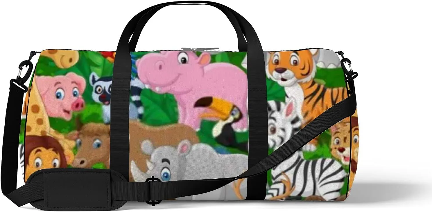 Cute Cartoon Kawaii Wild Animals Sports Bag Tote Bag Waterproof Gym Bag with Shoulder Strap Zipper 2 Side Pockets for Men and Women, Travel and Storage Shoulder Bag.