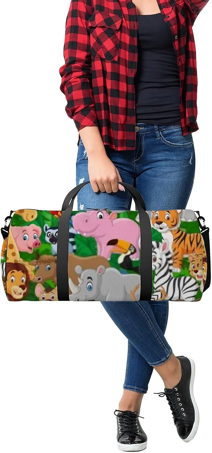 Cute Cartoon Kawaii Wild Animals Sports Bag Tote Bag Waterproof Gym Bag with Shoulder Strap Zipper 2 Side Pockets for Men and Women, Travel and Storage Shoulder Bag.