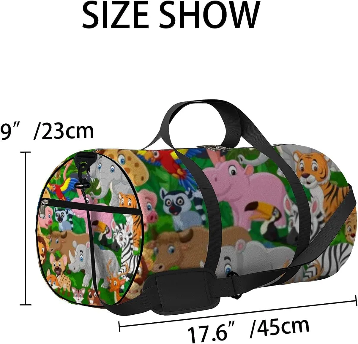 Cute Cartoon Kawaii Wild Animals Sports Bag Tote Bag Waterproof Gym Bag with Shoulder Strap Zipper 2 Side Pockets for Men and Women, Travel and Storage Shoulder Bag.