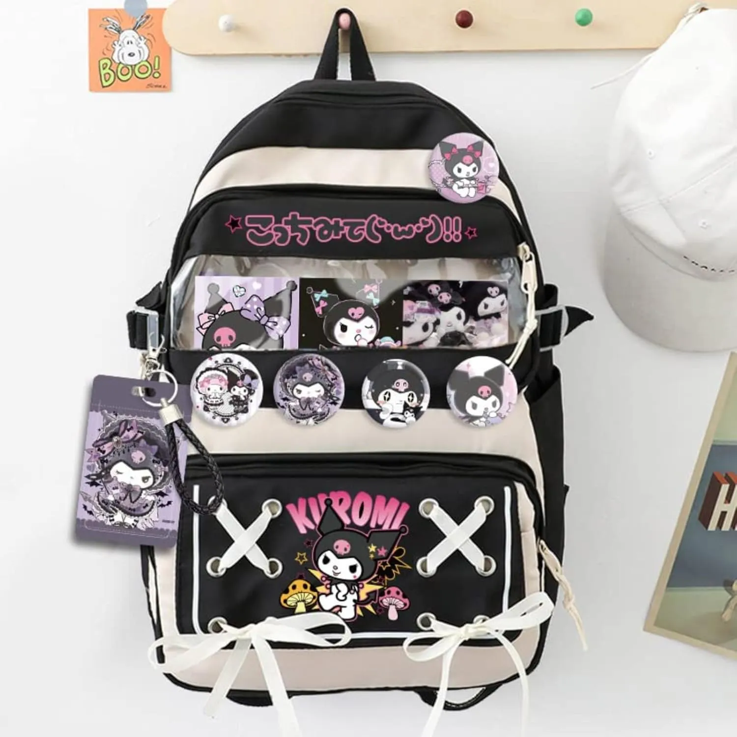 Cute Cool Backpack for Teens Girls, Ita Bag Kawaii Backpack with Kawaii Pins Accessories for Christmas Gifts (Black)