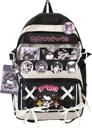 Cute Cool Backpack for Teens Girls, Ita Bag Kawaii Backpack with Kawaii Pins Accessories for Christmas Gifts (Black)