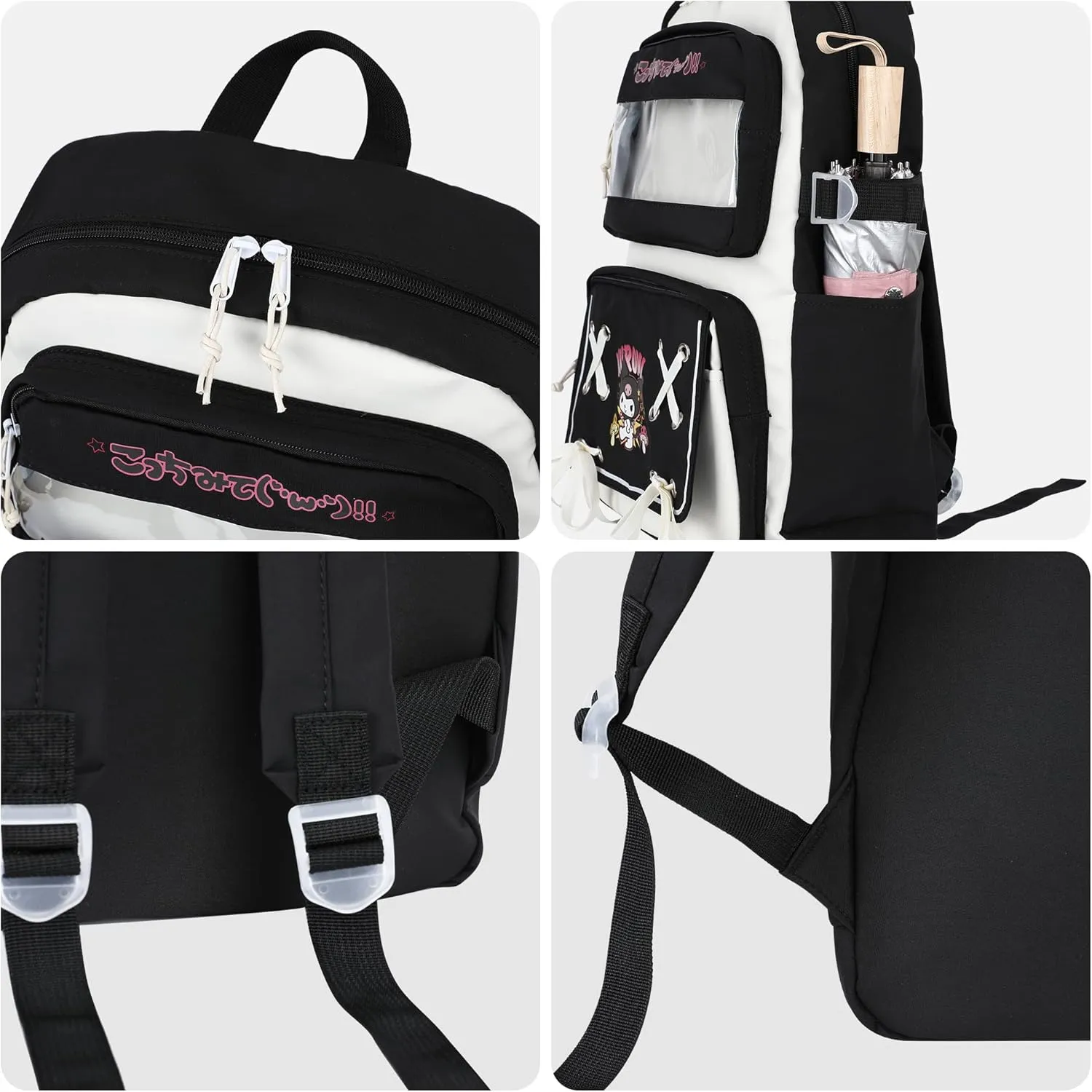 Cute Cool Backpack for Teens Girls, Ita Bag Kawaii Backpack with Kawaii Pins Accessories for Christmas Gifts (Black)