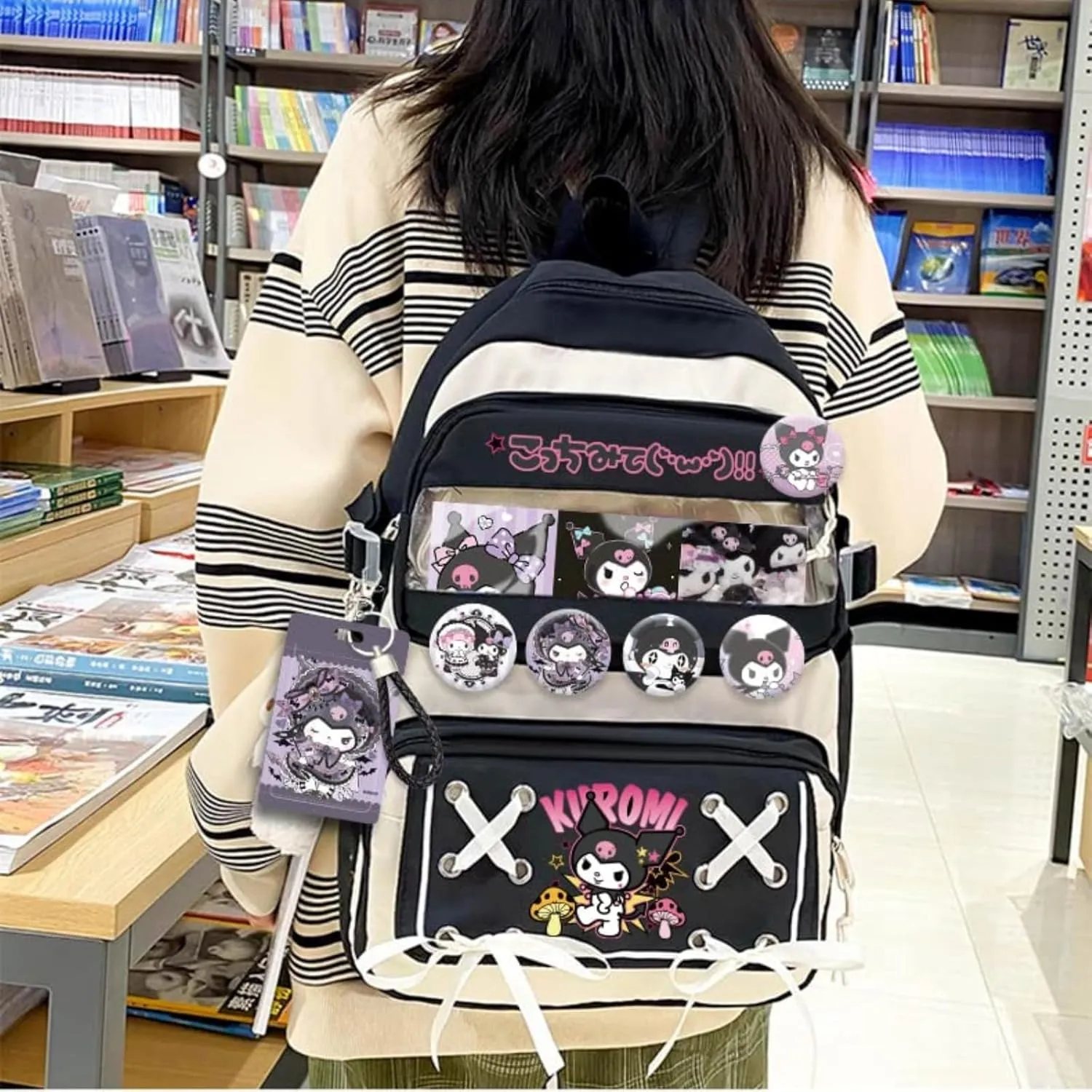 Cute Cool Backpack for Teens Girls, Ita Bag Kawaii Backpack with Kawaii Pins Accessories for Christmas Gifts (Black)