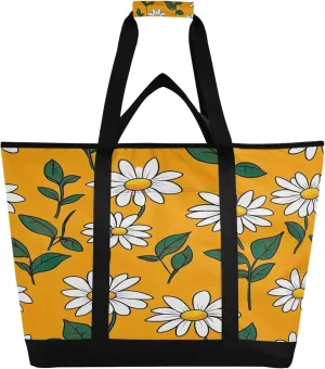 Cute Daisy Reusable Insulated Cooler Bag with Ice Pack Compartment - Large 141L Waterproof Thermal Grocery Tote for Picnic Beach Camping Lunch Storage