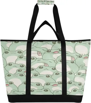 Cute Frogs Cartoon Reusable Insulated Lunchbox Cooler Bag, Leakproof Kitchen Grocery Bag Collapsible Portable Cooler Tote Bag for Picnic, Camping, Office, Travel