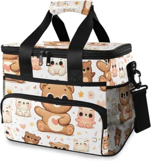 Cute Happy Bear Animal Cooler Bag Insulated Cooler Soft Sided Cooler 24 Can Portable Picnic Bag Large Leakproof Lunch Bag Box for Beach Grocery Camping Travel Car Men Women