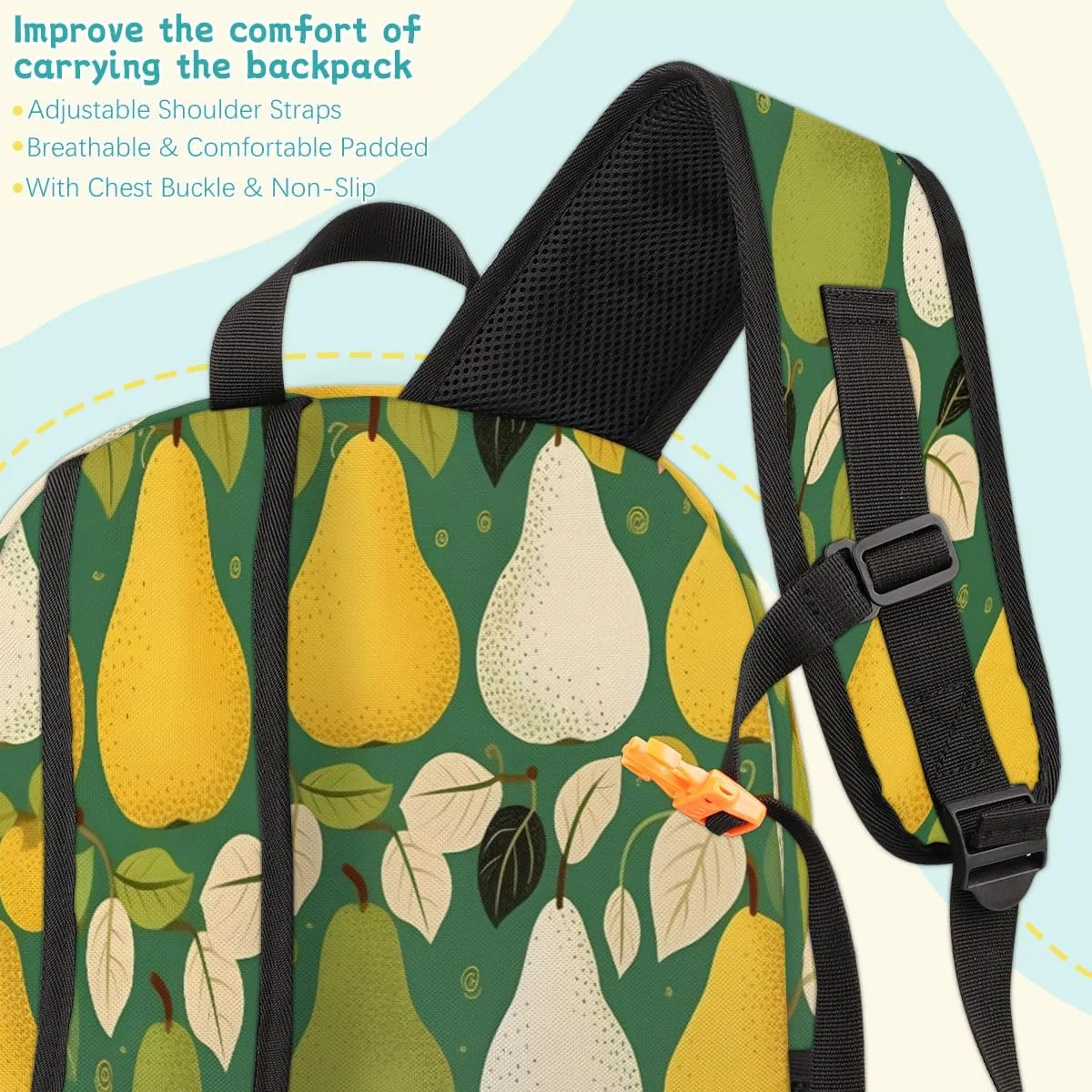 Cute Pear Laptop Backpack for Women Men, 18.3 Inch Travel Work Backpacks, Fruit Waterproof Computer Casual Daypack Nurse Teacher Bags