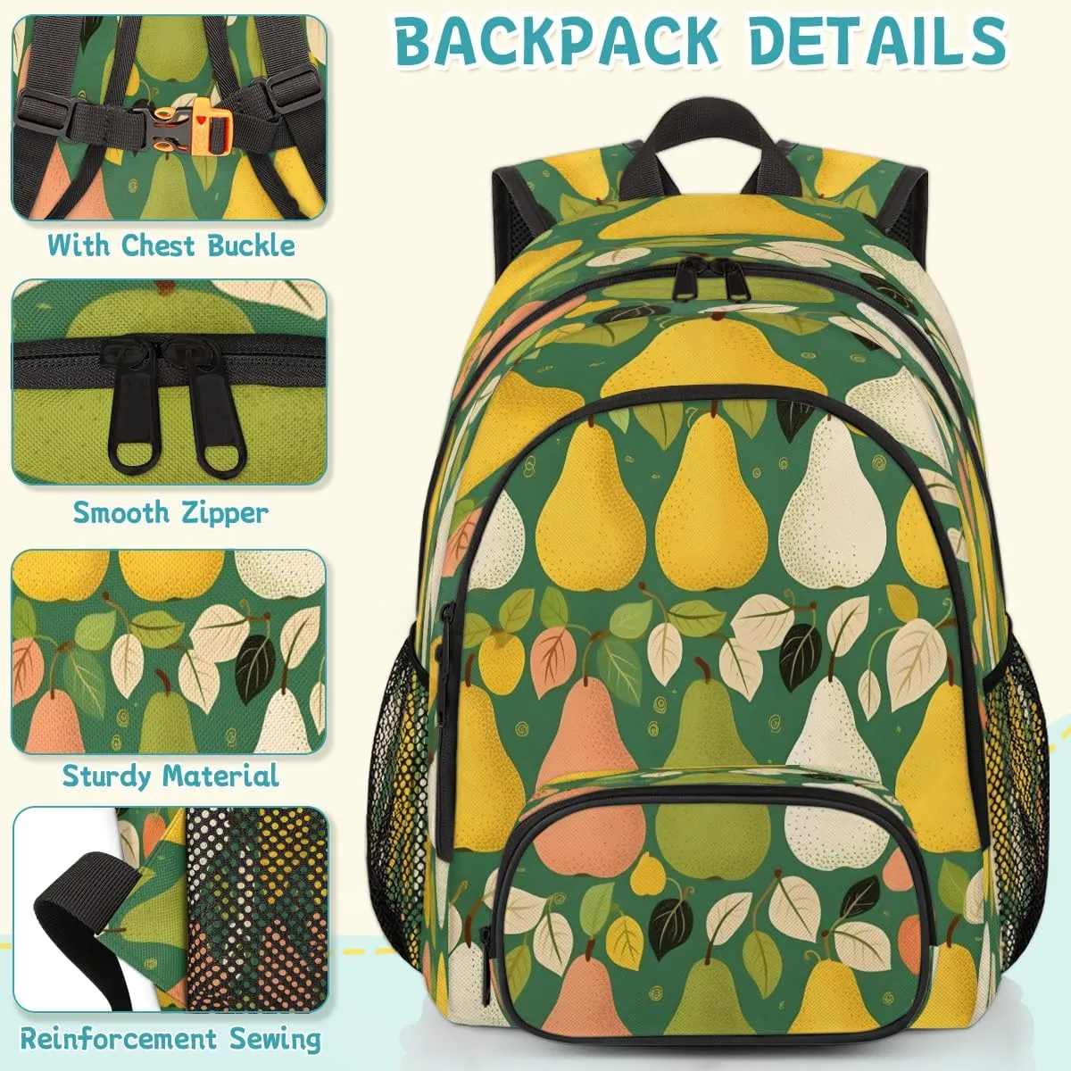 Cute Pear Laptop Backpack for Women Men, 18.3 Inch Travel Work Backpacks, Fruit Waterproof Computer Casual Daypack Nurse Teacher Bags