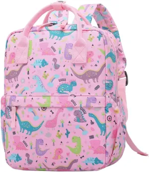 Cute Preschool Backpack Toddler School Book Bag for Girls Boys Kids Kindergarten Nursery Travel Bag with Chest Strap(12inch, Pink Dinosaur)