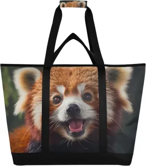 Cute Red Panda Reusable Insulated Cooler Bag with Ice Pack Compartment - Large 47L Waterproof Thermal Grocery Tote for Picnic Beach Camping Lunch Storage