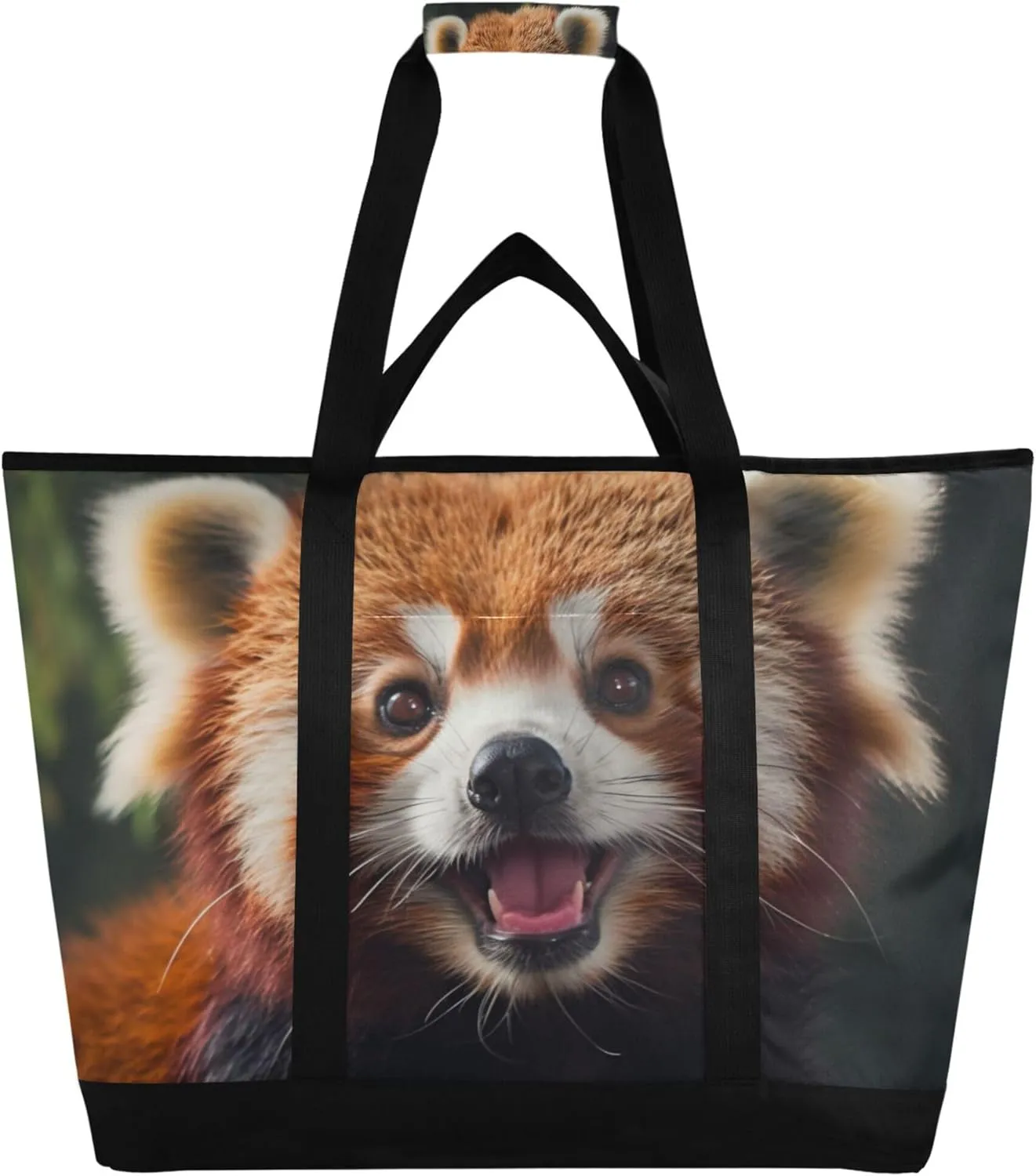 Cute Red Panda Reusable Insulated Cooler Bag with Ice Pack Compartment - Large 47L Waterproof Thermal Grocery Tote for Picnic Beach Camping Lunch Storage