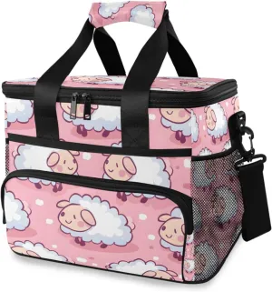 Cute Sheep Cartoon Pink Cooler Bag Insulated Cooler Soft Sided Cooler 24 Can Portable Picnic Bag Large Leakproof Lunch Bag Box for Beach Grocery Camping Travel Car Men Women