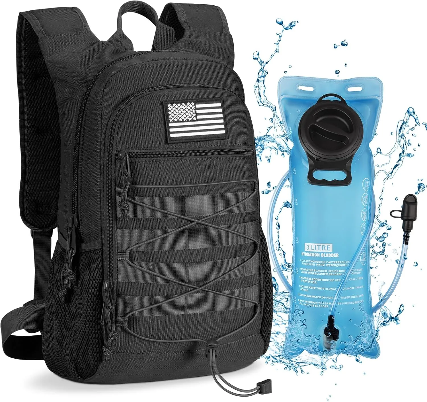 CVLIFE 3L Hydration Backpack Lightweight, 900D Heavy Duty Water Backpack for Hiking, Tactical Hydration Pack Backpack, Molle Day-Pack with TPU Water Bladder for Hiking, Running, Cycling, Camping