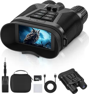 CVLIFE 4K Night Vision Binocular Goggles, 3" Screen, 5000mAh Rechargeable Battery, with 64GB Card for Photos and Videos, Backlit Button and Flashlight for Camping