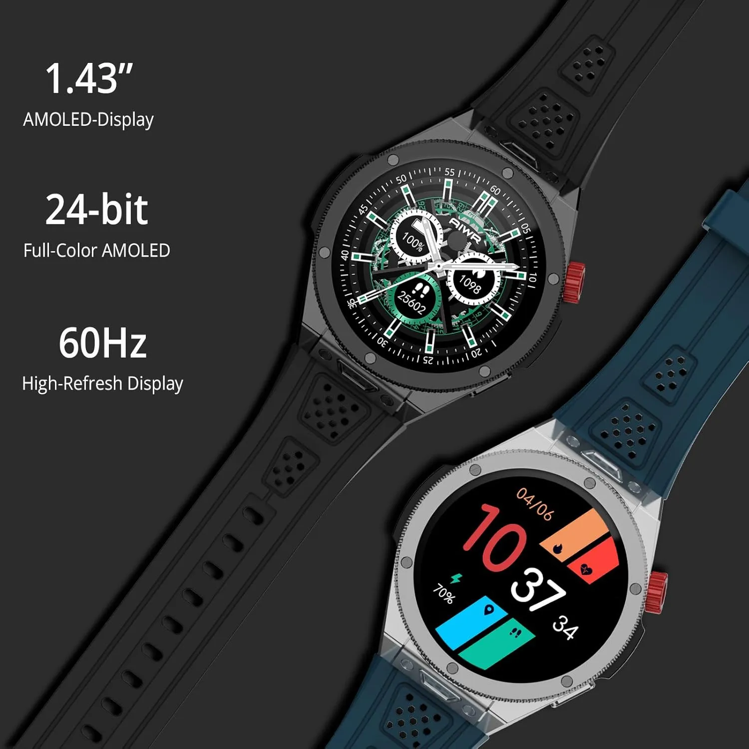 Cynex Smartwatch GPS, 5ATM Waterproof, 1.43” AMOLED, 3A ENC Bluetooth Calls, AI Watch Faces, 150  Sports Modes,13  mini Apps, 60Hz Touchscreen (Black)