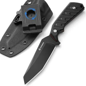 D2 Steel Reverse Tanto Fixed Blade Knife – 8.35" Full Tang Tactical Survival Knife with Kydex Sheath & 360° Rotating Clip, Six-Way Carry EDC Belt Knives