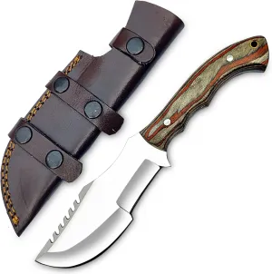 D2 Tracker Knife Full Tang - Bushcraft Outdoor Survival Knife Fixed Blade Hunting Knife with Sheath - Camping Knife With Pakkawood Handle