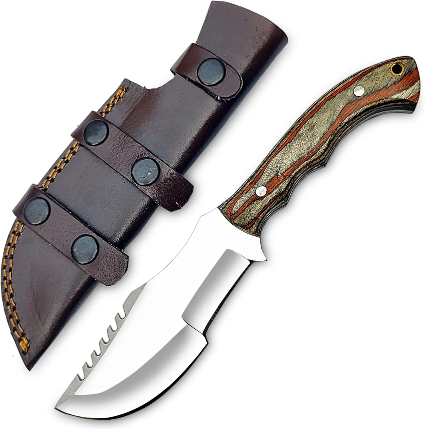 D2 Tracker Knife Full Tang - Bushcraft Outdoor Survival Knife Fixed Blade Hunting Knife with Sheath - Camping Knife With Pakkawood Handle