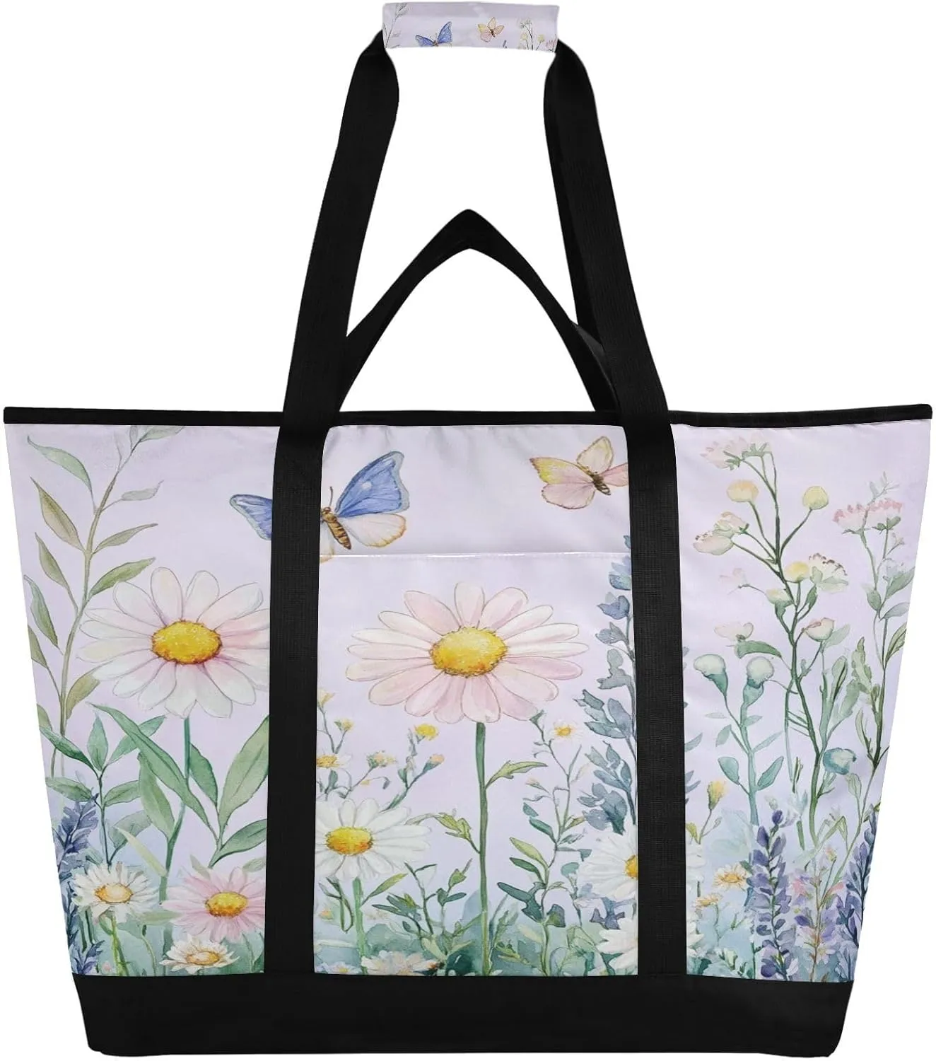 Daisy Butterfly Reusable Insulated Lunchbox Cooler Bag, Leakproof Kitchen Grocery Bag Collapsible Portable Cooler Tote Bag for Picnic, Camping, Office, Travel