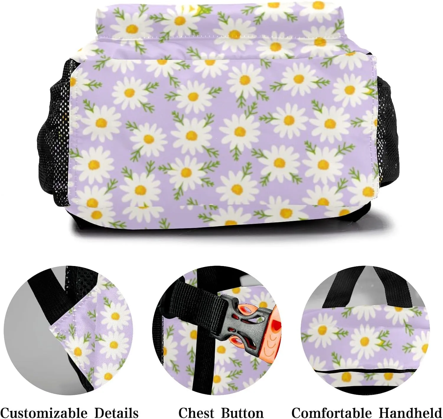Daisy Little Flowers Purple Personalized School Backpack Kids Bookbag Daypack for Teen Boys Girls Travel Backpack Bag 12.2''(L) x 5.9''(W) x 16.5''(H)