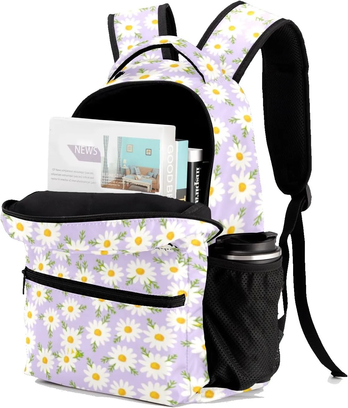 Daisy Little Flowers Purple Personalized School Backpack Kids Bookbag Daypack for Teen Boys Girls Travel Backpack Bag 12.2''(L) x 5.9''(W) x 16.5''(H)