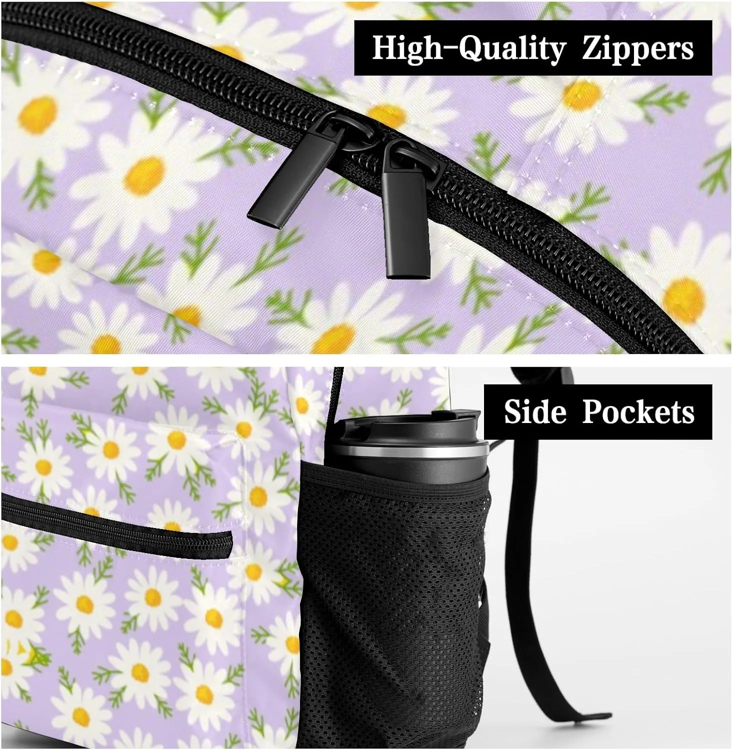 Daisy Little Flowers Purple Personalized School Backpack Kids Bookbag Daypack for Teen Boys Girls Travel Backpack Bag 12.2''(L) x 5.9''(W) x 16.5''(H)