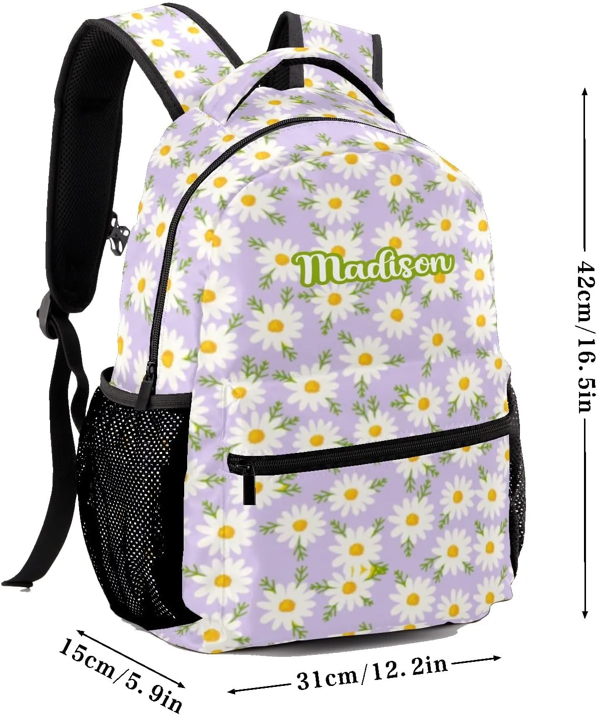 Daisy Little Flowers Purple Personalized School Backpack Kids Bookbag Daypack for Teen Boys Girls Travel Backpack Bag 12.2''(L) x 5.9''(W) x 16.5''(H)