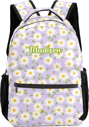 Daisy Little Flowers Purple Personalized School Backpack Kids Bookbag Daypack for Teen Boys Girls Travel Backpack Bag 12.2''(L) x 5.9''(W) x 16.5''(H)