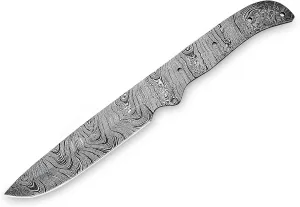 Damascus Hunting Knife Blank | Hand Forged Steel Blank Blade | knife Tang Blank | 11 Inch Handmade Camping Knife Making Supplies | HUNT 21