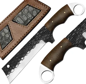 Damascus Hunting Knife with Sheath, Tanto Blade Damascus Steel for Men Tactical, Wooden Handle for EDC, Camping Gift, Best Gift